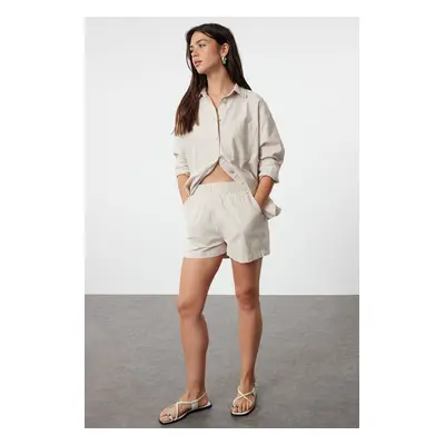 Trendyol Beige Linen Blend Short Shorts with Elastic Waist & Bermuda