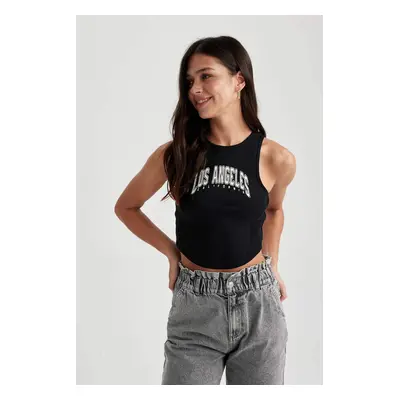 DEFACTO Fitted Printed Crew Neck Crop Singlet