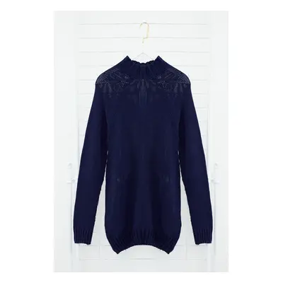 Trendyol Navy Blue Slim Fit Half Turtleneck Raglan Sleeve Plain Basic Knitwear Sweater