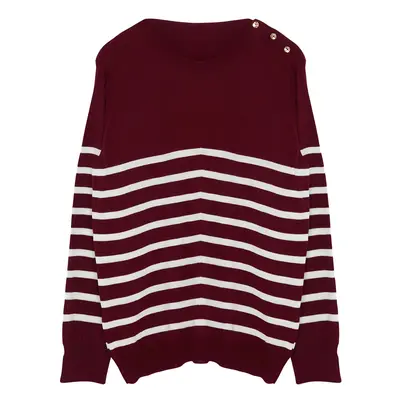 Trendyol Curve Burgundy Striped Crew Neck Knitwear Sweater