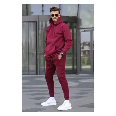 Madmext Claret Red Hooded Basic Tracksuit Set