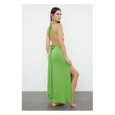 Trendyol Green Belted Maxi Knitted Tie Beach Dress