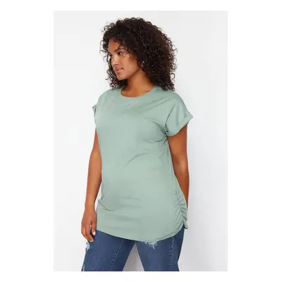 Trendyol Curve Mint 100% Cotton More Sustainable Stitching Detailed Knitted Blouse