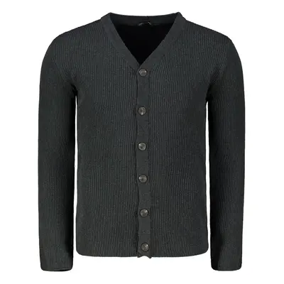 Trendyol Anthracite Slim Fit Cotton Slim Fit V Neck Buttoned Ribbed Knit Cardigan