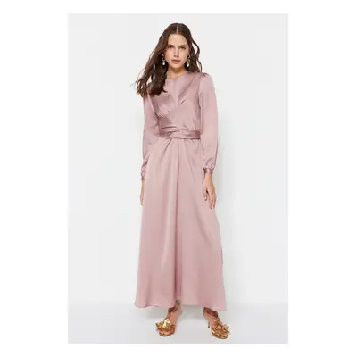 Trendyol Pink Cross Tie Detailed Satin Evening Dress