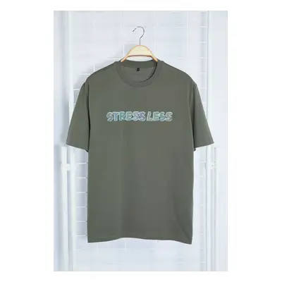 Trendyol Anthracite Oversize/Wide Cut More Sustainable Printed 100% Organic Cotton T-shirt