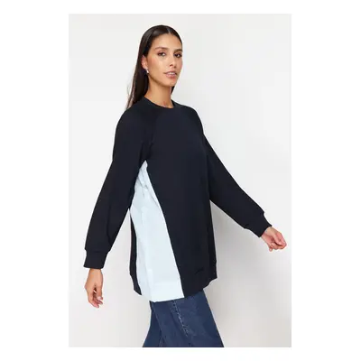 Trendyol Navy Blue Oversize Woven Piece Knitted Tunic