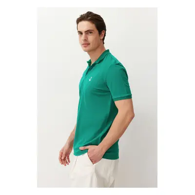 Trendyol Water Green Regular/Normal Cut 100% Cotton Embroidered Polo Neck T-shirt