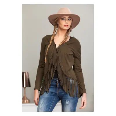 Suede jacket with khaki fringe