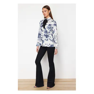 Trendyol Black Floral Patterned Regular Fit Woven Shirt