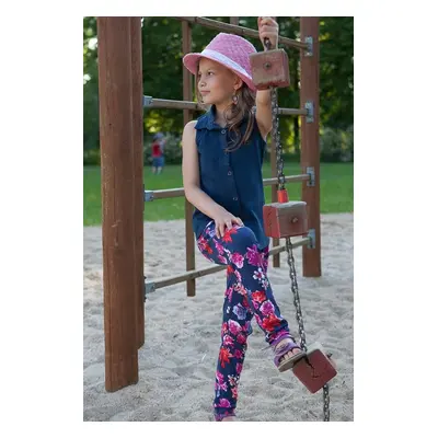 Girls' trousers with dark blue flowers