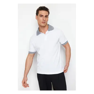 Trendyol White Regular Cut Textured 100% Cotton Polo Neck T-shirt