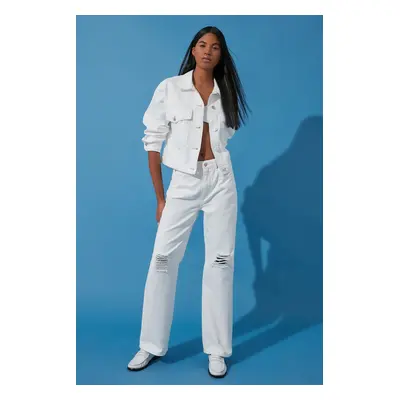 Trendyol White Oversize Denim Jacket