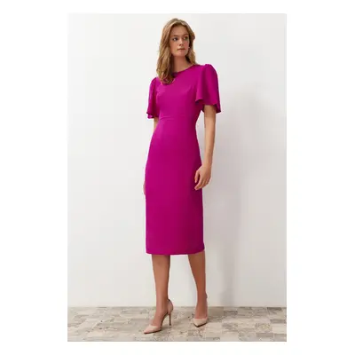 Trendyol Fuchsia A-Line Midi Pencil Skirt Woven Dress with Pleat Detail on the Sleeve