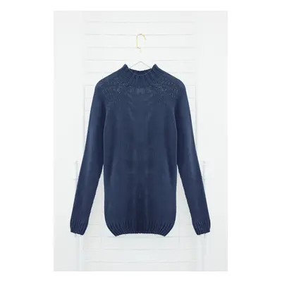 Trendyol Indigo Slim Fit Half Turtleneck Raglan Sleeve Basic Knitwear Sweater