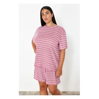 Trendyol Curve Pink Striped Camisole Knitted Pajama Set