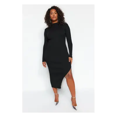 Trendyol Curve Black Accessory Detailed Asymmetric Cut Knitwear Dress