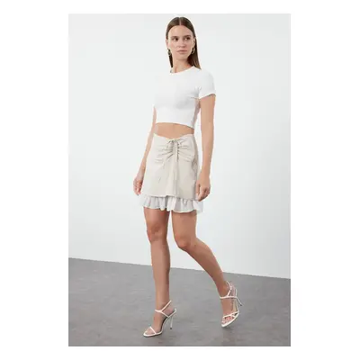 Trendyol Beige Tie Detailed Mini Length Woven Skirt with Ruffles Hem