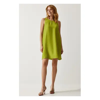 Happiness İstanbul Women's Peanut Green Sleeveless Linen Viscose A-Line Dress