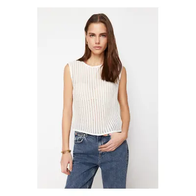 Trendyol Ecru Knitwear Look Crew Neck Regular/Regular Fit Knitted Blouse