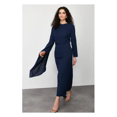 Trendyol Navy Blue Shawl Detailed Evening Dress Unlined