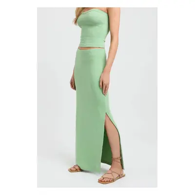 Madmext Green Basic Women's Long Skirt With Slit Detail