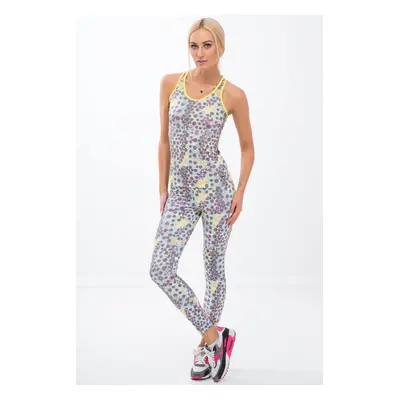 Colorful sports leggings in geometric shapes / lemon