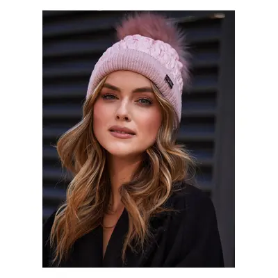 Winter nylon beanie with pompom, pink