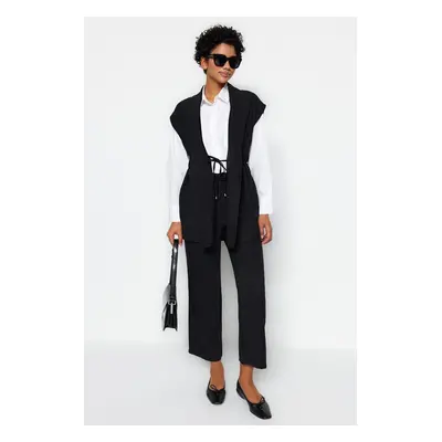 Trendyol Black Inside Tie Linen Look Kimono-Pants Woven Suit