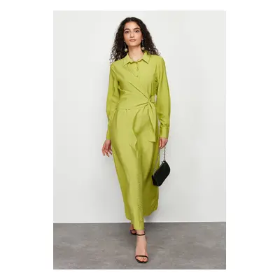 Trendyol Green Shirt Collar Waist Tie Detailed Woven Dress