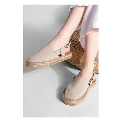 Marjin Women's Straw Detailed Closed Espadrilles Sandals Daily Nineteen Beige Sandals.