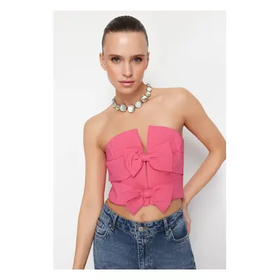 Trendyol Pink Crop Bow Detailed Woven Bustier