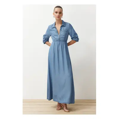 Trendyol Dark Blue Midi Denim Modest Dress