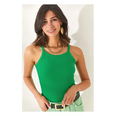 Olalook Women's Grass Green Strap Camisole Bodysuit