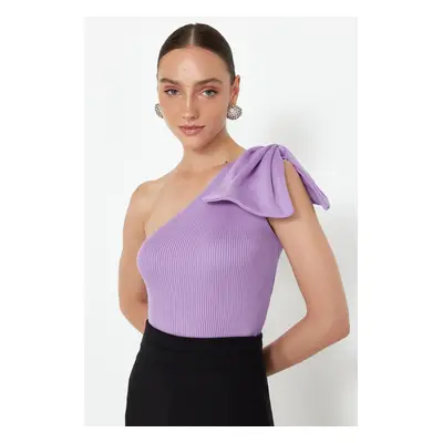 Trendyol Lilac Single Sleeve Bow Detailed Knitwear Blouse