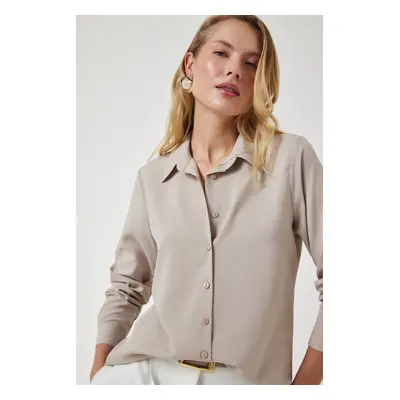 Happiness İstanbul Women's Mink Soft Textured Basic Shirt