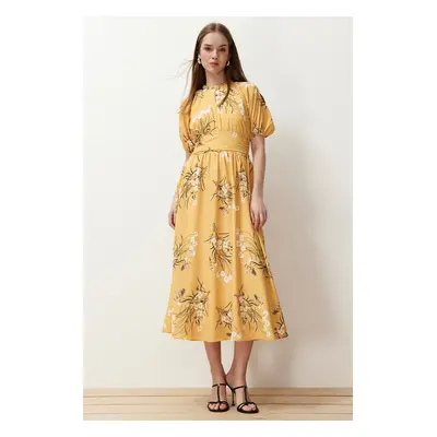 Trendyol Mustard Balloon Sleeve Floral Long Dress