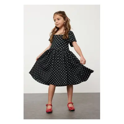 Trendyol Black Girl's Polka Dot Patterned Short Sleeve Dress