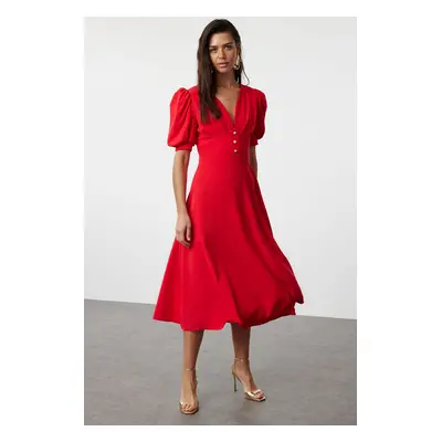 Trendyol Red A-Cut Shiny Stone Woven Elegant Evening Dress