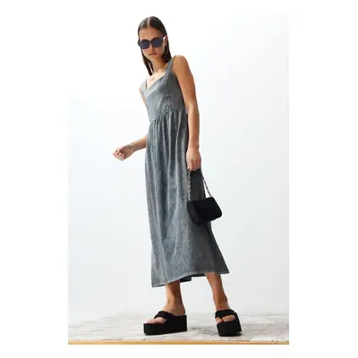 Trendyol Anthracite Old Skater Square Neck Zero Sleeve Knitted Maxi Dress