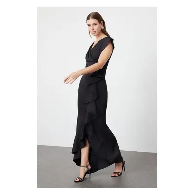 Trendyol Black Ruffle Detailed Woven Long Elegant Evening Dress