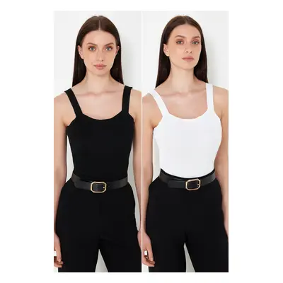 Trendyol Black-Ecru Double Pack Strappy Basic Knitwear Blouse