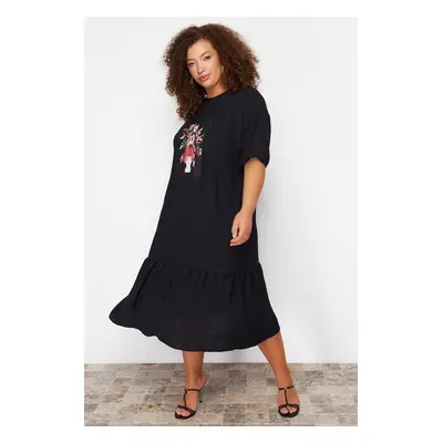 Trendyol Curve Black Printed Woven Dress