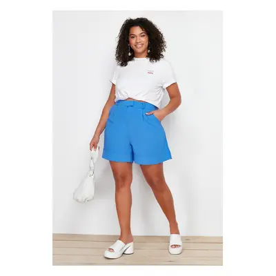 Trendyol Curve Blue Pleated Woven Shorts