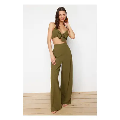 Trendyol Khaki Woven Tie-Up Blouse Trouser Set