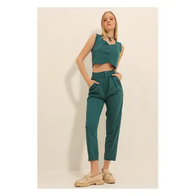 Trend Alaçatı Stili Women's Walnut Green High Waist Carrot Pants