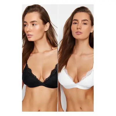 Trendyol Black-White 2-Pack Lace Rope Strap Non-wired Cupped Bralette Knitted Bra