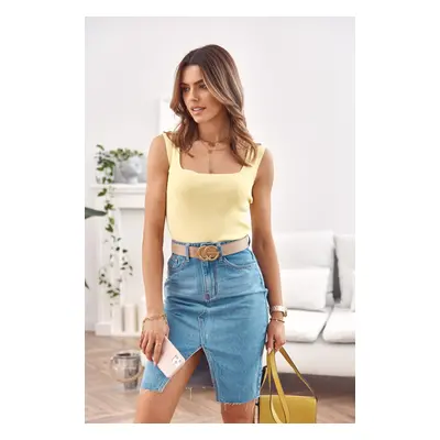 Knitted short top with straps, light yellow