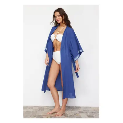 Trendyol Saxe Belted Maxi Woven Strip Accessory Beach Kimono & Kaftan