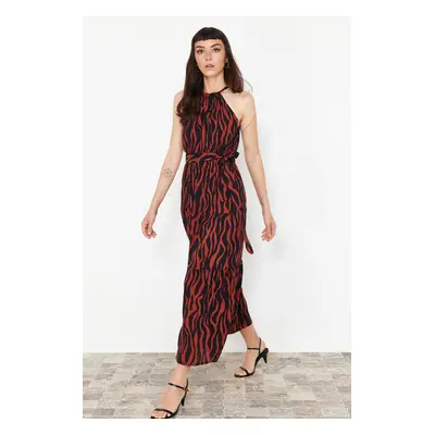 Trendyol Tile Animal Shift Halter Neck Maxi Lined Woven Dress